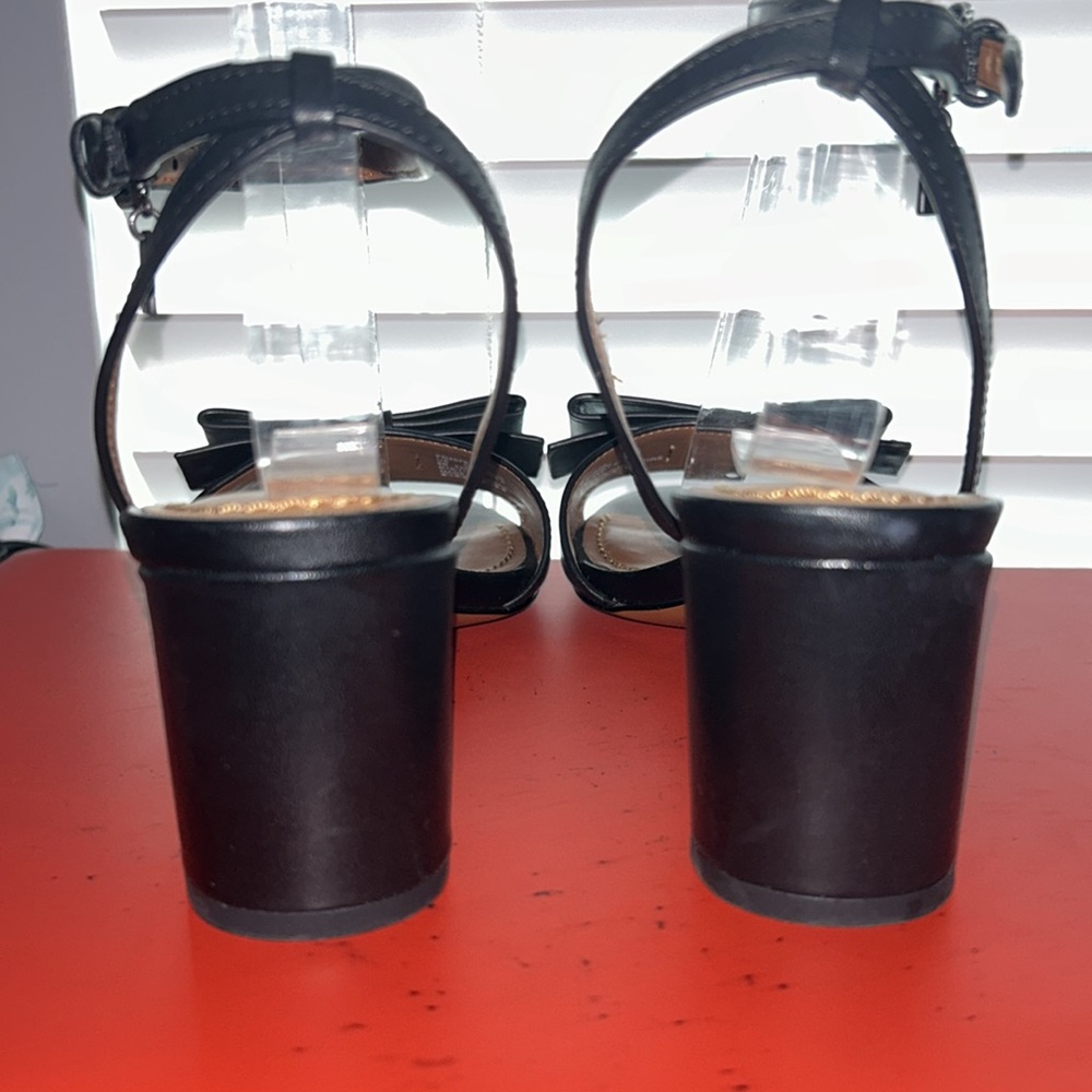 Coach Leather Strappy Bow Sandals Black Block Heel - Picture 6 of 13